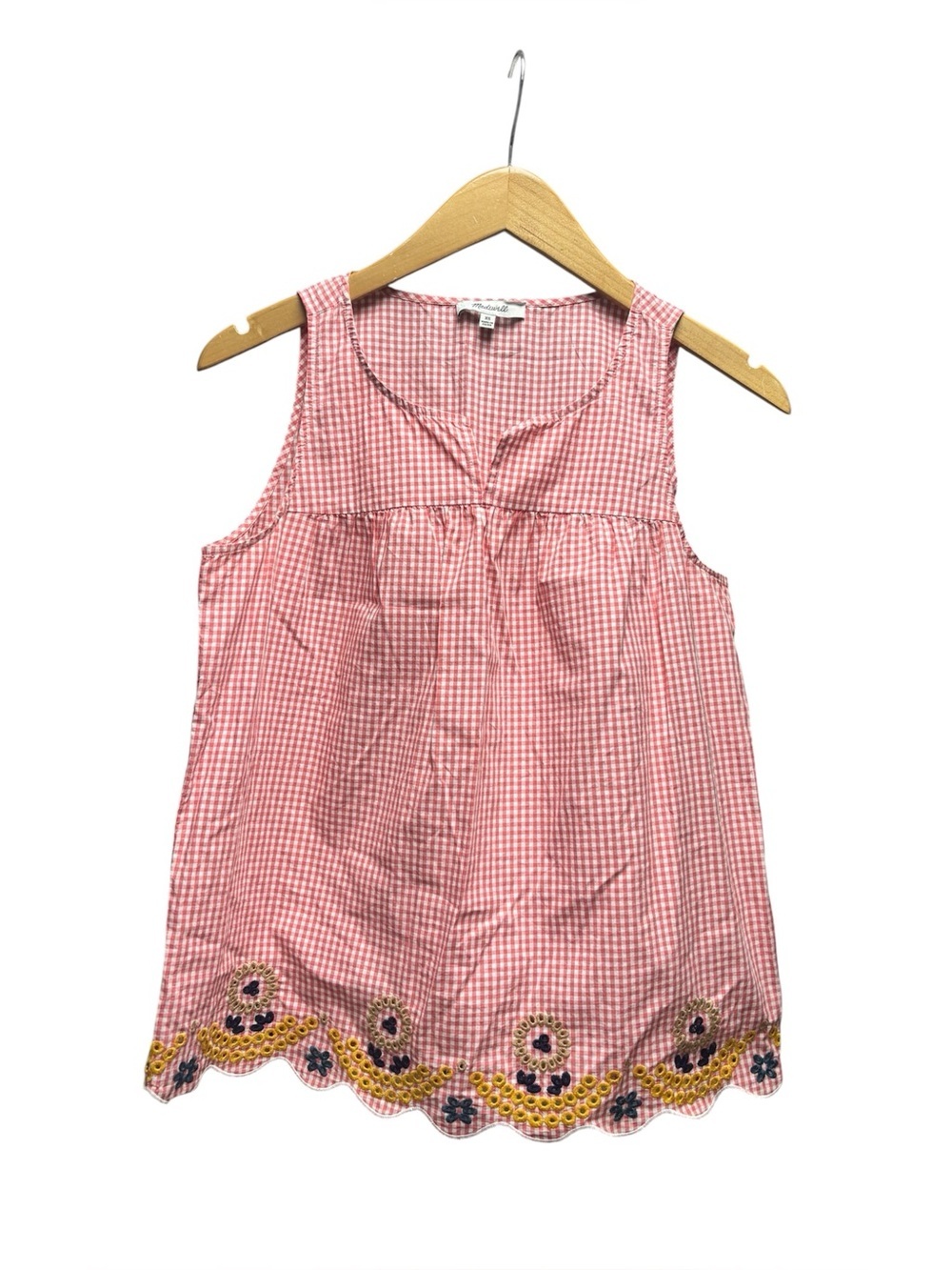 Madewell Red White gingham embroidered 100% cotton tank size XS - Picture 2 of 8